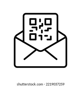 Mail with QR codes line icon. Sticker, product labeling, encrypted information, spam, scan, magnifier, scan, received, shopping. Technology concept. Vector black line icon