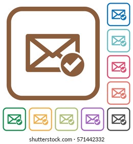 Mail read simple icons in color rounded square frames on white background