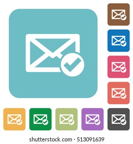 Mail read white flat icons on color rounded square backgrounds