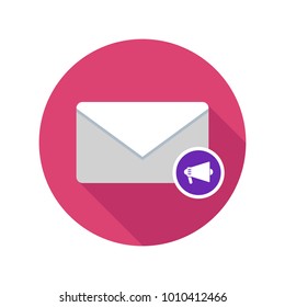 Mail Reading Aloud Icon. Email Icon With Long Shadow. Vector Flat Illustration