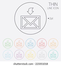 Mail receive icon. Envelope symbol. Get message sign. Mail navigation button. Thin line circle web icons with outline. Vector