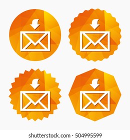 Mail receive icon. Envelope symbol. Get message.
