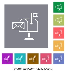 Mail received outline flat icons on simple color square backgrounds