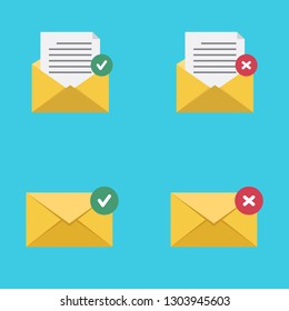 Mail received and rejected flat design vector illustration