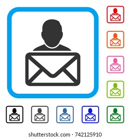 Mail Recipient icon. Flat gray pictogram symbol inside a light blue rounded rectangle. Black, gray, green, blue, red, orange color versions of Mail Recipient vector. Designed for web and app UI.
