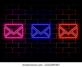 Mail red and pink neon icon. Vector illustration of Neon Mail Envelope consisting of neon outlines, backlit on dark background. Green, red, yellow, pink, blue and orange