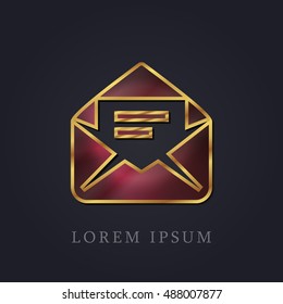 Mail Red Ruby with Golden Frame Precious Jewellery Icon / Logo Design