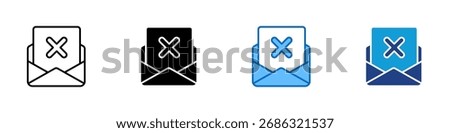Mail Rejected Multiple Style Icon Design Vector - Envelope with cross mark, representing rejected email, failed message, or blocked inbox