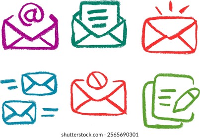 Mail Related Icons Crayon Chalk Drawing Vector Set