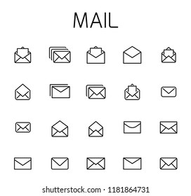 Mail related vector icon set. Well-crafted sign in thin line style with editable stroke. Vector symbols isolated on a white background. Simple pictograms.