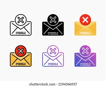 Mail Remove icon set with line, outline, flat, filled, glyph, color, gradient. Editable stroke and pixel perfect. Can be used for digital product, presentation, print design and more.