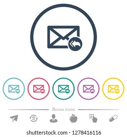 Mail reply to all recipient flat color icons in round outlines. 6 bonus icons included.