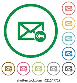 Mail reply to all recipient flat color icons in round outlines on white background