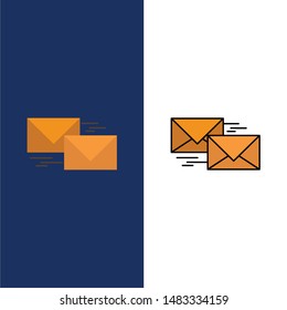 Mail, Reply, Forward, Business, Correspondence, Letter  Icons. Flat and Line Filled Icon Set Vector Blue Background