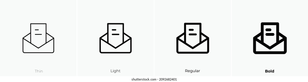 mail review icon. Thin, Light Regular And Bold style design isolated on white background