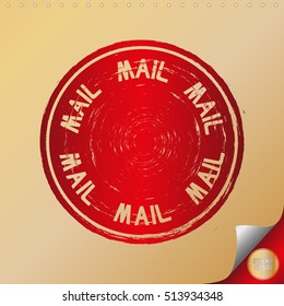 MAIL. Rubber Stamp with red color have porous and rough on gold paper. For make a mark or design your product using a stamp or seal. Easy to change color.