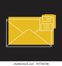 Mail save icon in doodle style vector illustration for design and web isolated on black background. Mail save vector object for label and advertising