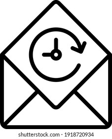 Mail Schedule Concept, Time with envelope letter Vector line Icon Design, postal service symbol, physically transporting postcards and parcels Sign, Courier and Shipping Services Stock illustration