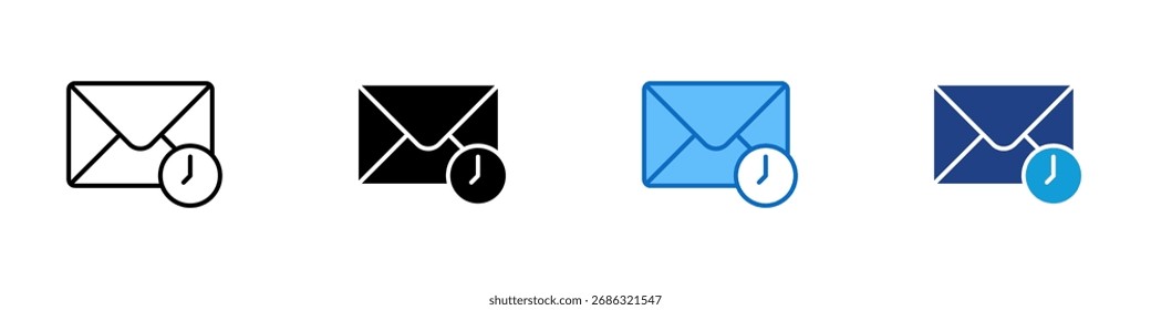 Mail Schedule Multiple Style Icon Design Vetor - Envelope com relógio, simbolizando e-mail programado, atraso no envio ou lembrete de mensagem