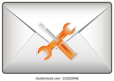 Mail with screwdriver and wrench vector icon