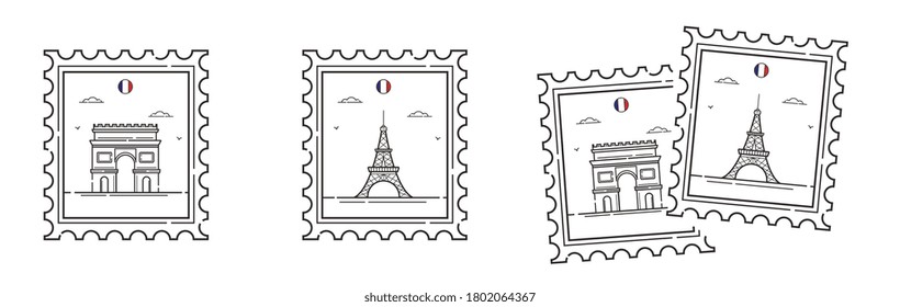 MAIL SEALS WITH EIFFEL TOWER, TRIUMPH ARCH IN PARIS, EUROPE