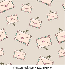 Mail seamless pattern. Envelope and letter paper