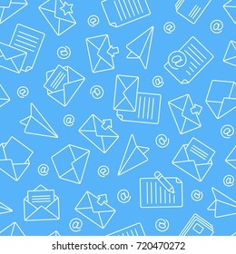 Mail seamless pattern. Tiling textures with thin line icon set