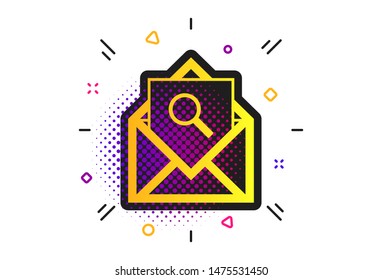 Mail search icon. Halftone dots pattern. Envelope symbol. Message sign. Mail navigation button. Classic flat message icon. Vector