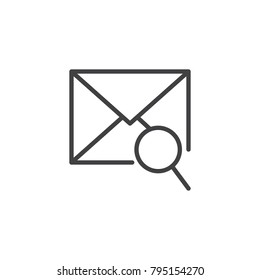 Mail search line icon, outline vector sign, linear style pictogram isolated on white. Envelope with magnifying glass symbol, logo illustration. Editable stroke