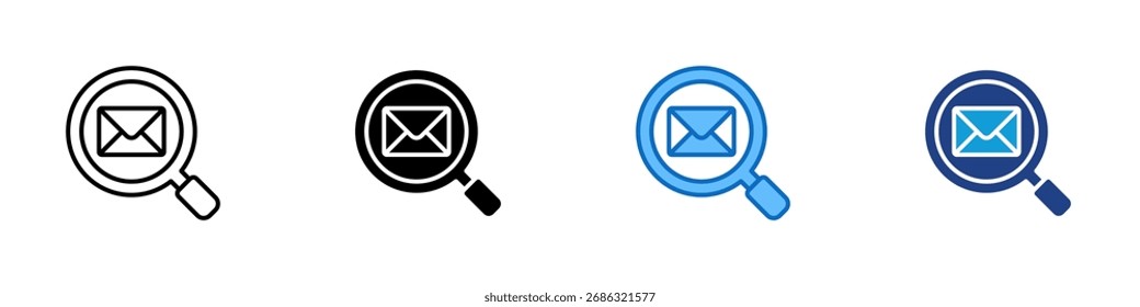 Mail Search Multiple Style Icon Design Vector - Magnifying glass with envelope, representing email search, find message, or filter mail