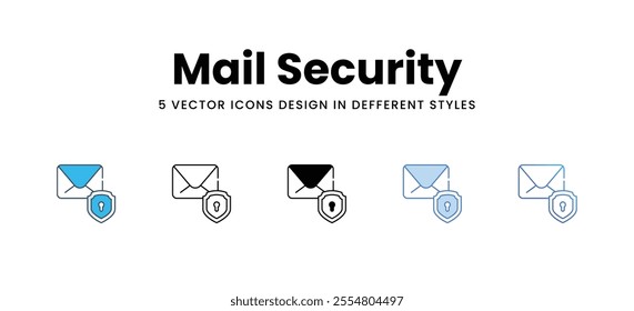 Mail Security icons set in different style vector stock illustration