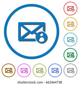 Mail sender flat color vector icons with shadows in round outlines on white background