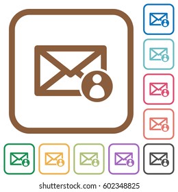 Mail sender simple icons in color rounded square frames on white background