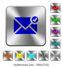 Mail sent engraved icons on rounded square glossy steel buttons