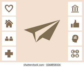 Mail Sent or Paper Plane Icon With Bonus Icons. Eps-10.