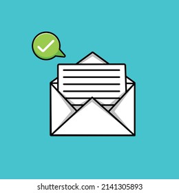 Mail Sent Successfully With Checklist Cartoon Vector Icon Illustration. Business Object Icon Concept Isolated Premium Vector