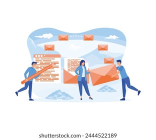 Mail service concept. People are engaged in sending mail, messages and parcels to customers. flat vector modern illustration 