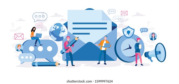 Mail service, e-mail message, mail notification sending, a new incoming sms, envelope, Social network, chat, spam. Vector illustration for web banner, infographics, mobile website. For landing page 