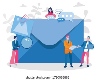 Mail service, e-mail message, mail notification sending, a new incoming sms, envelope, Social network, chat, spam. Vector illustration for web banner, infographics, mobile website.