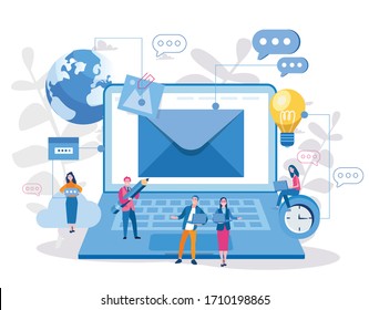 Mail service, e-mail message, mail notification sending, a new incoming sms, envelope, Social network, chat, spam. Vector illustration for web banner, infographics, mobile website. 