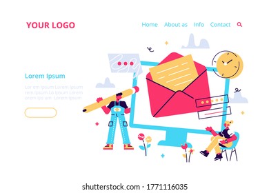 Mail service, e-mail message, mail notification sending, a new incoming sms, envelope, Social network, chat, spam. Vector illustration for web banner, infographics, mobile website. For landing page