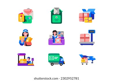 Mail service icon set. All types of mail delivery services that are available for people.