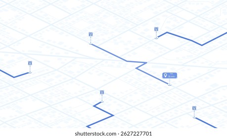 Mail service, navigation plan to package position. Isometric city scape navigation in city. Location with GPS map. Vector illustration