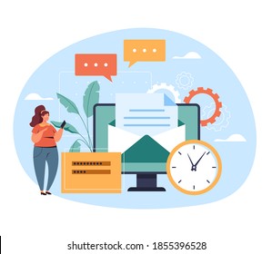 Concepto de sitio web de la red de servicios de correo. Ilustración de diseño gráfico de dibujos animados planos vectoriales