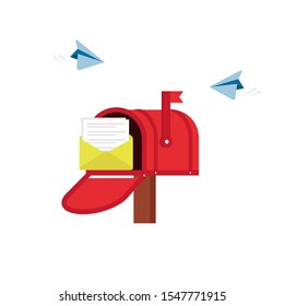 Mail service, notification sending, message. Social network, chat, spam, sms. Flat vector cartoon illustration isolated white background.