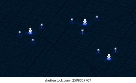 Mail services, GPS tracking system to navigate around to package position. Isometric city scape navigation in city. Location with GPS map. Vector illustration