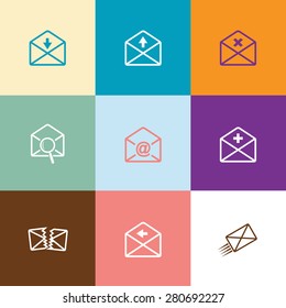 Mail set. Flat color vector icons.