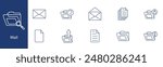 Mail set icon. Folder, email, document, search, sent, received, question, alert. Communication, correspondence, office concept.