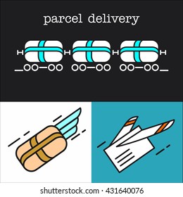 Mail. Set of vector icons. Fast delivery of letters. Letter, parcel, mail. E-mail.