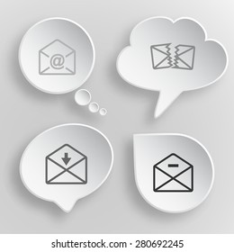 Mail set. White flat vector buttons on gray background.